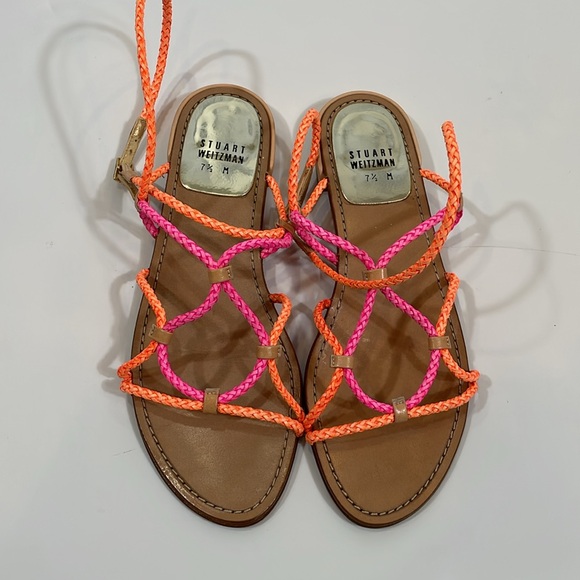 Stuart Weitzman Sandals 7.5 Strappy Colorful Gladiator Sandal Leather - Picture 2 of 10
